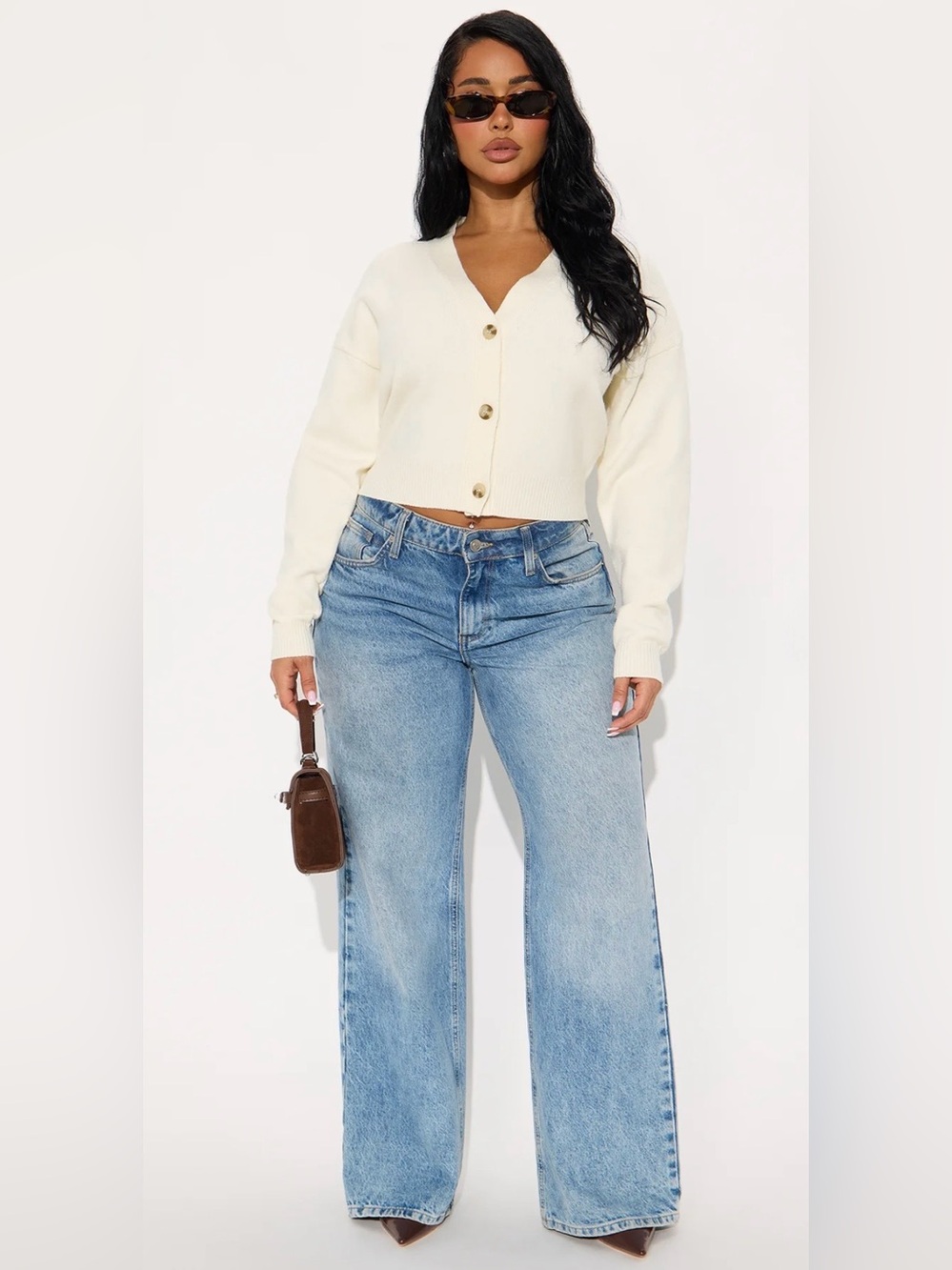 Fashion Nova Classic Cream Lightweight Knit Cropped Button Cardigan Sweater XL - Picture 3 of 12